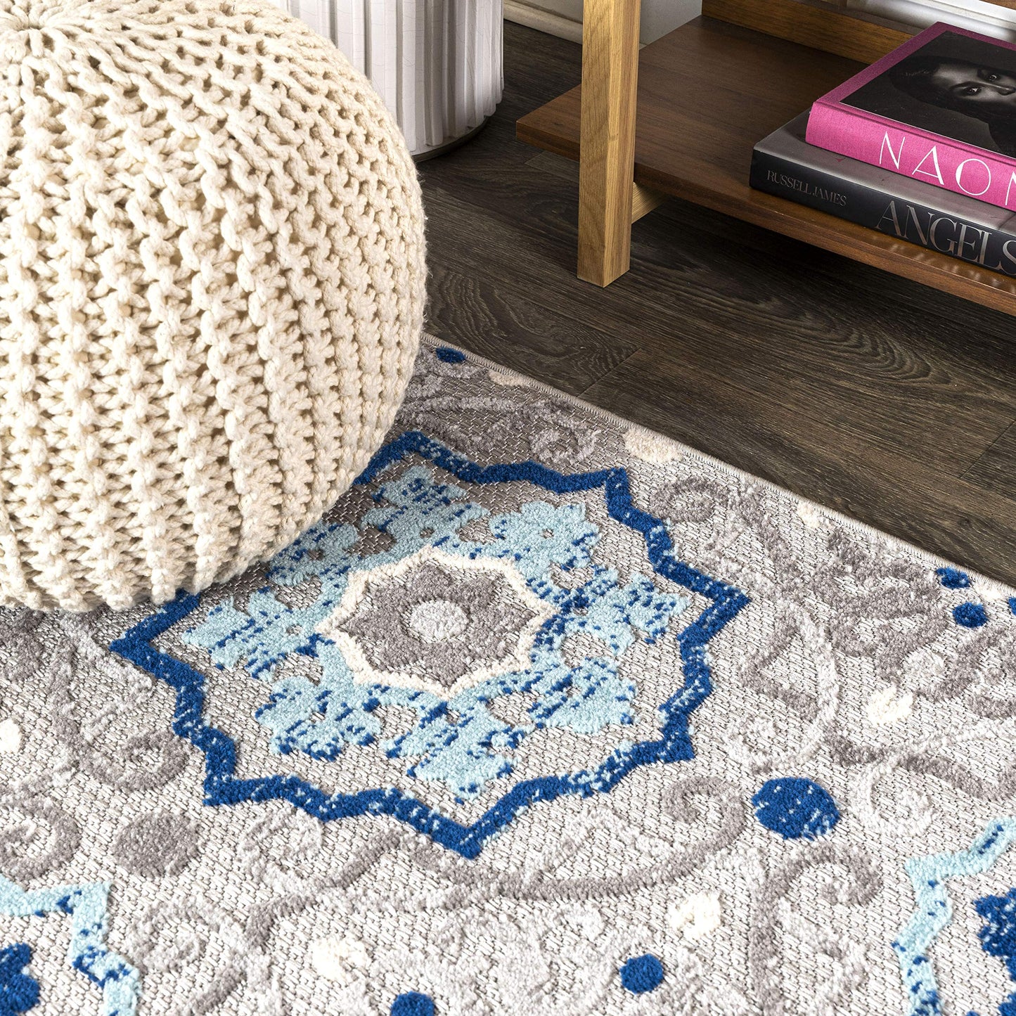 JONATHAN Y Mediterranean Medallion Indoor Outdoor Square Area Rug 5X5 Blue/Gray, Boho for Backyard, Patio, Porch, Easy-Cleaning, High Traffic, Pet-Friendly, Non-Shedding (AMC101A-5SQ)
