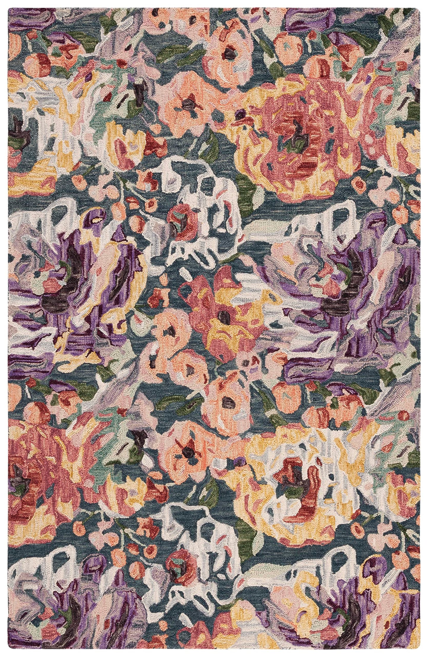 SAFAVIEH Blossom Collection Area Rug - 5' x 8', Blue & Purple, Handmade French Country Floral Wool, Ideal for High Traffic Areas in Living Room, Bedroom (BLM463M)