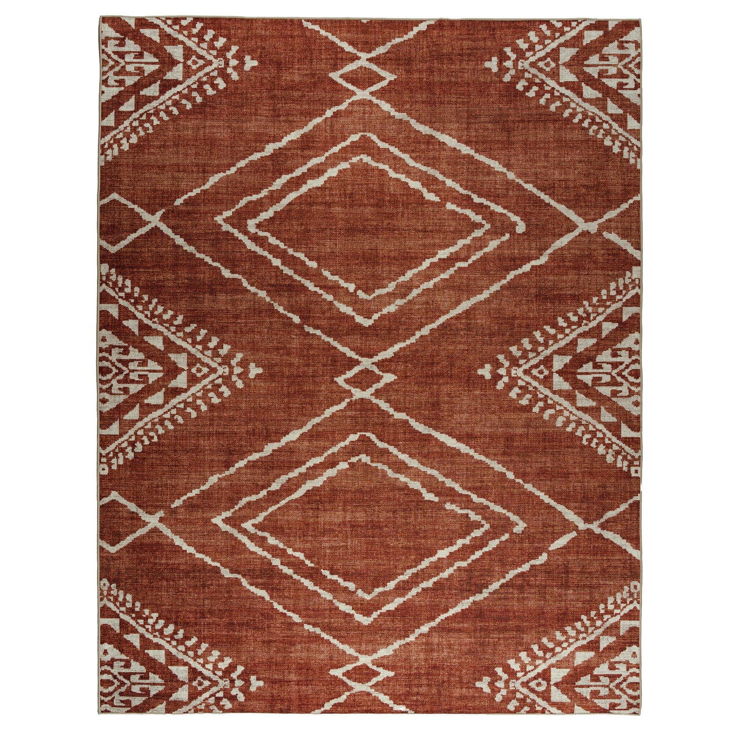 ReaLife Rugs Machine Washable Area Rug - Living Room Bedroom Bathroom Kitchen Entryway Office - Padded Low Pile Stain Resistant Premium - Moroccan Diamond Tribal - Jax - Orange 7'6" x 9'6"