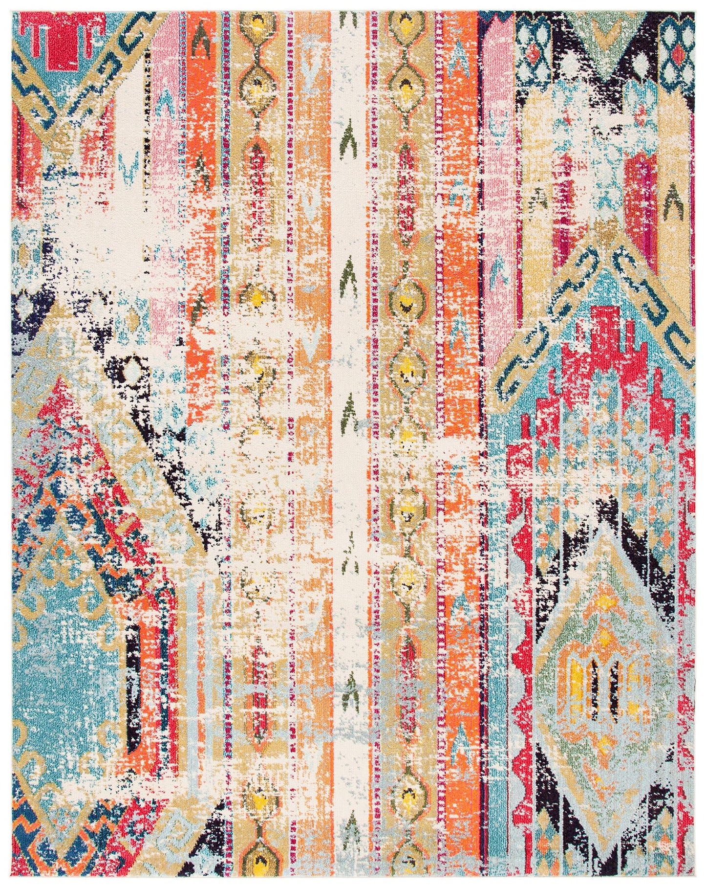 SAFAVIEH Madison Collection Area Rug - 10' x 14', Blue & Orange, Boho Chic Tribal Distressed Design, Non-Shedding & Easy Care, Ideal for High Traffic Areas in Living Room, Bedroom (MAD422F)