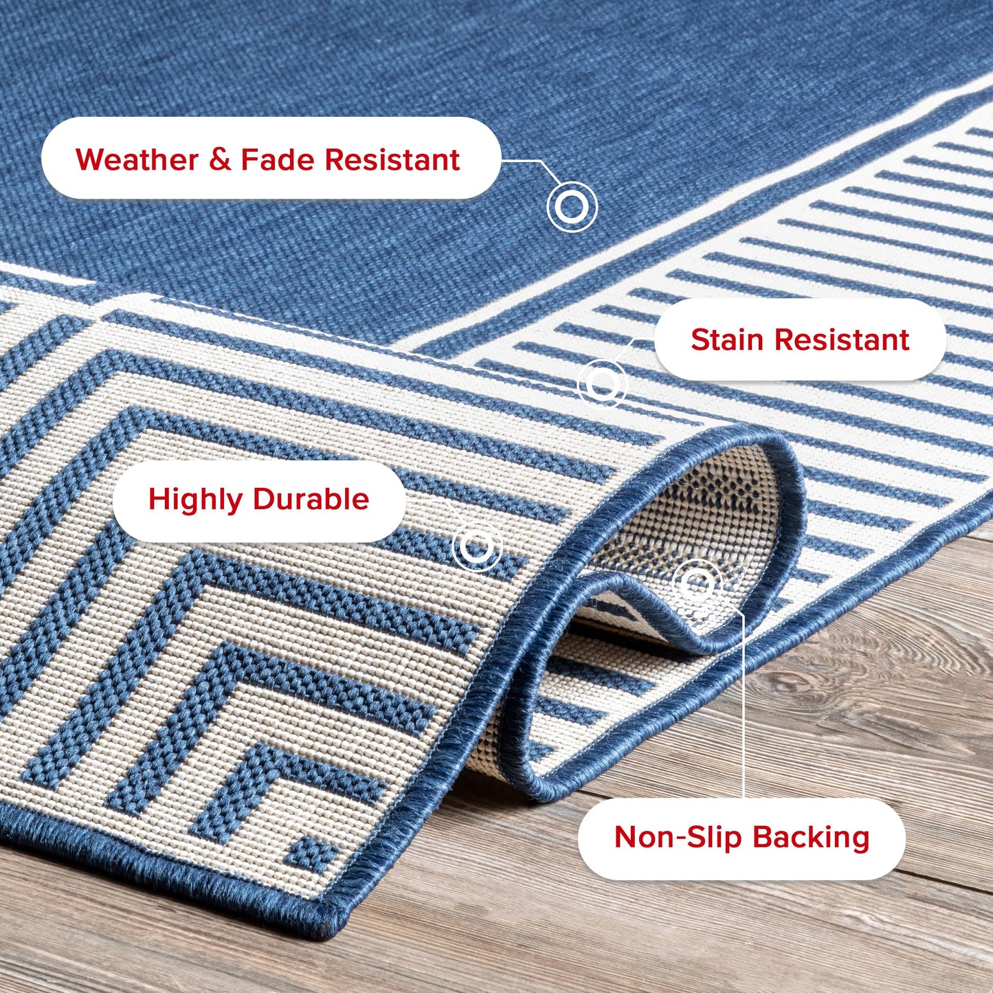 Nuloom Asha Navy/Ivory, 5' x 8', Casual, Striped Border, Soft and Cozy, High Traffic, Easy Clean, Durable Area Rug for Indoor/Outdoor Patio, Deck, Porch, Garden, Courtyard