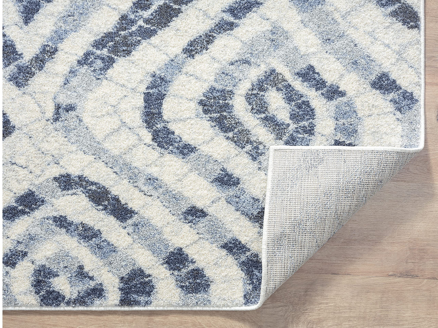 Abani Geometric Blue & Ivory Mosaic Design 4' x 6' Area Rug - No-Shed Premium Contemporary Style Bedroom Rug Rugs