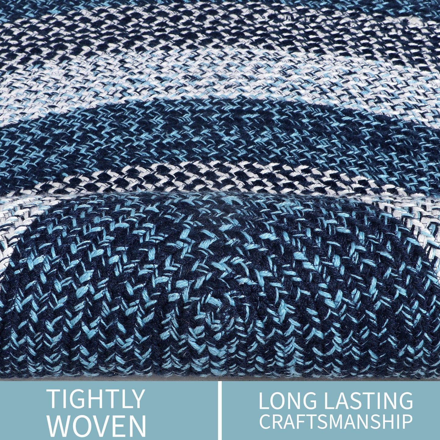 Super Area Rugs Rustic Aqua Blue/White/Black Oval Braided Rug for Entryway/Foyer, Washable Outdoor Rug for Patio/Porch 3' x 5' Oval