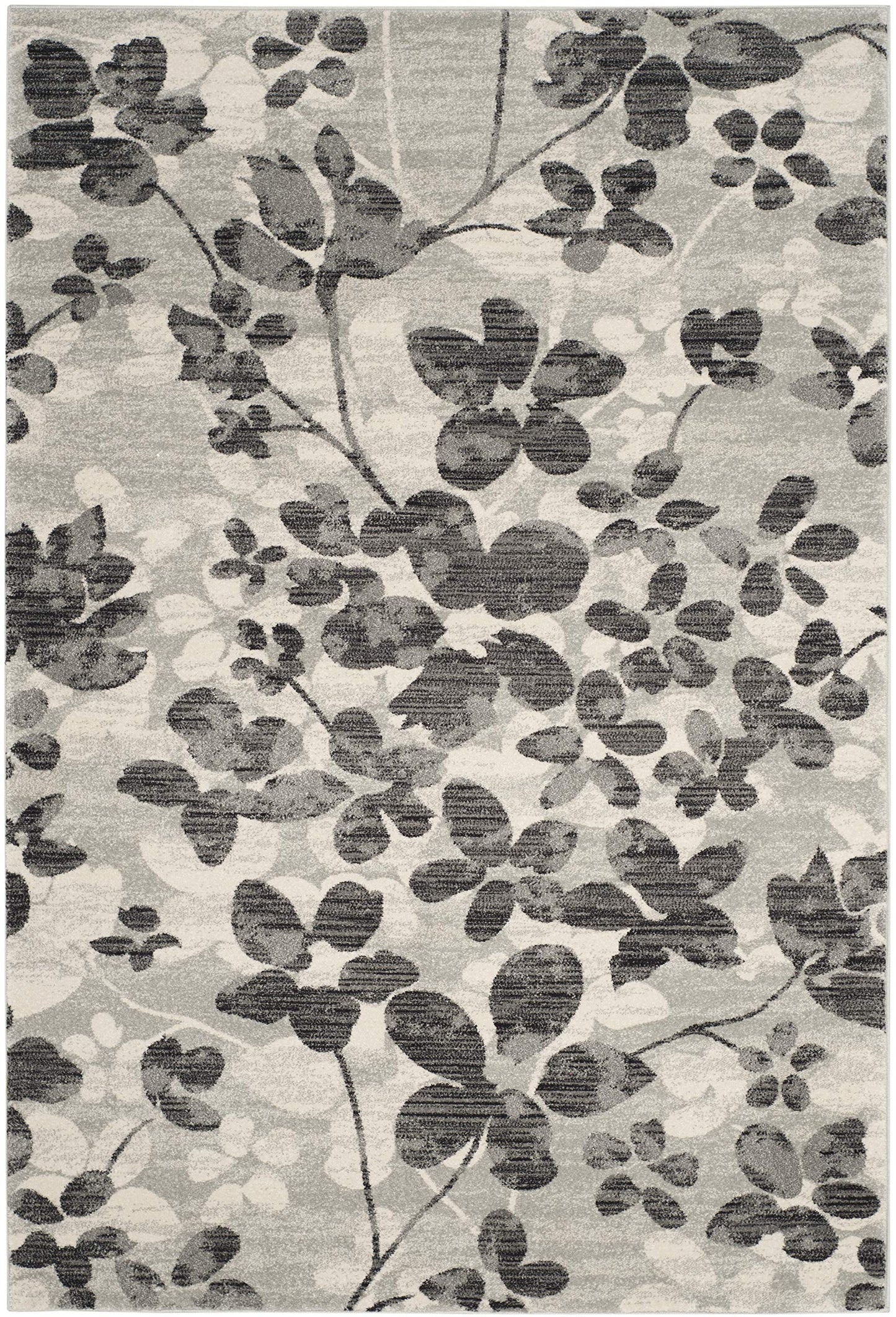 SAFAVIEH Evoke Collection 4' x 6' Grey/Black EVK236R Floral Non-Shedding Living Room Bedroom Accent Rug