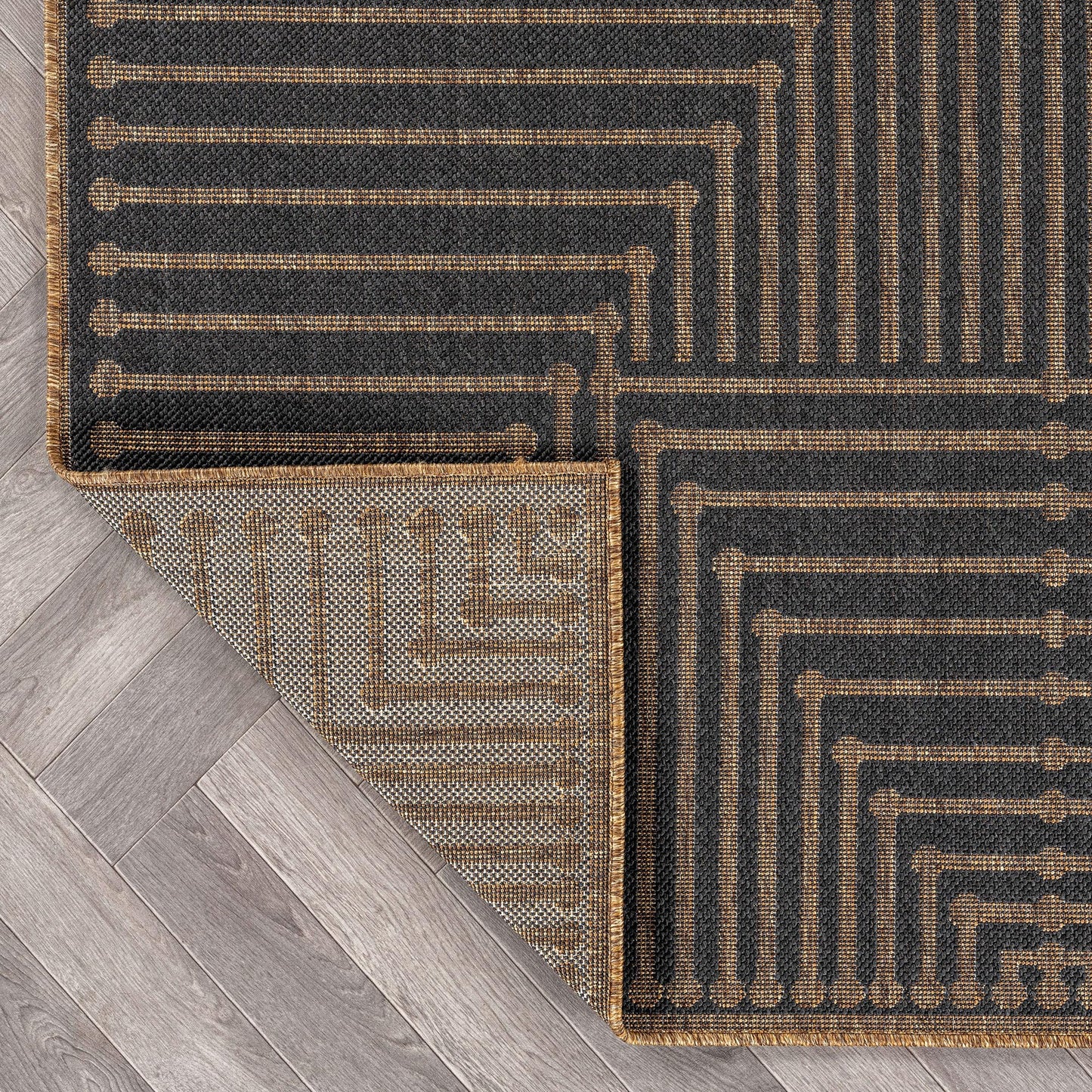 Rugshop Geometric Lines Indoor Outdoor Flat Woven Area Rug,Natural Jute-Style,Easy-Care Patio Rug for Backyard Porch Deck Balcony, 5' x 7' Dark Gray/Natural
