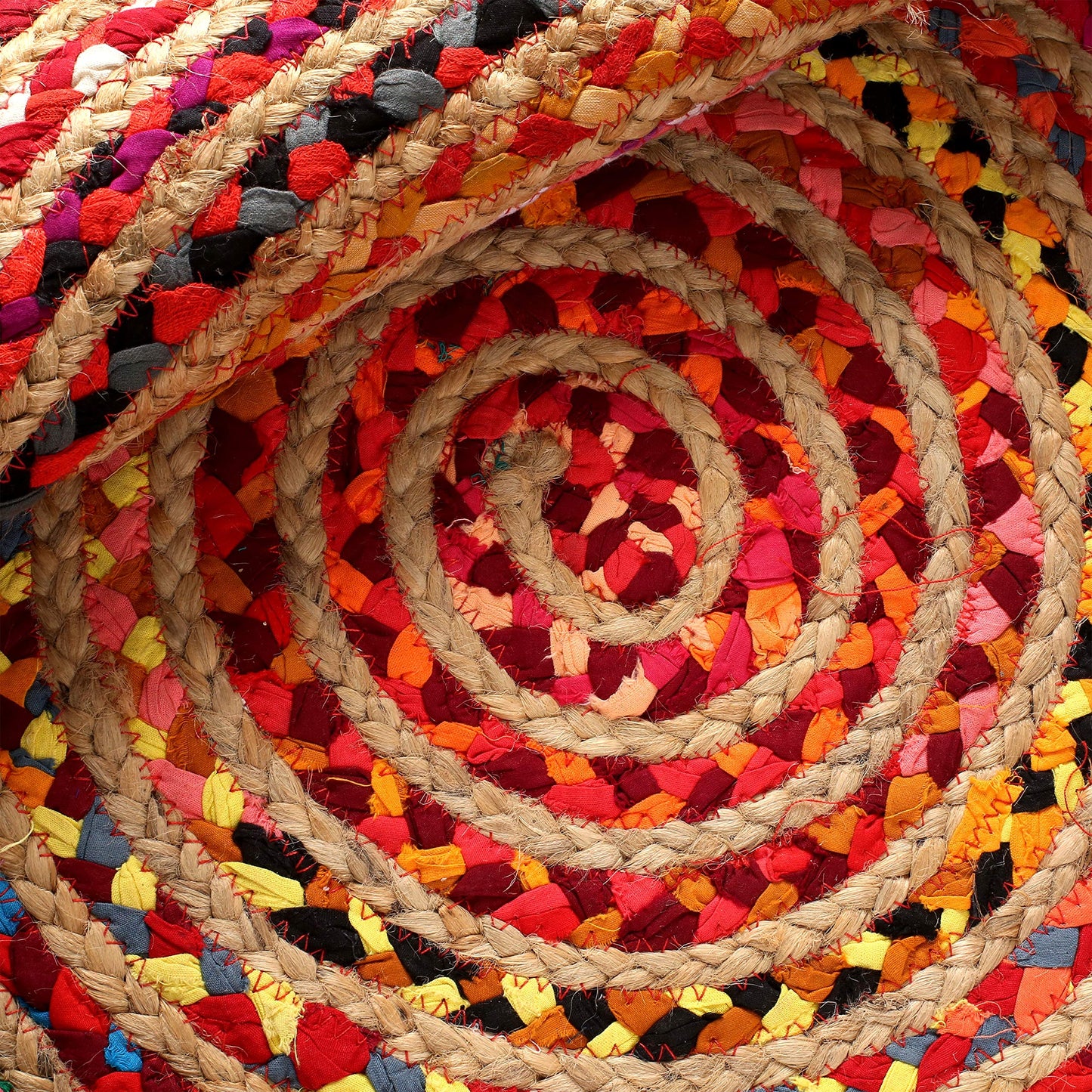 Lightnpro Bohemian Braided Rug 4 Feet Round - Multi Color, Circle Farmhouse Jute Cotton Area Rag Rug for Kitchen, Kids Bedroom, Playroom | Colorful Hand Woven Reversible Pet Friendly Carpet