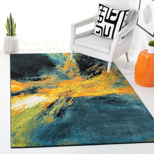 SAFAVIEH Galaxy Collection Area Rug - 5'3" x 7'6", Blue & Yellow, Modern Abstract Design, Non-Shedding & Easy Care, Ideal for High Traffic Areas in Living Room, Bedroom (GAL117L)