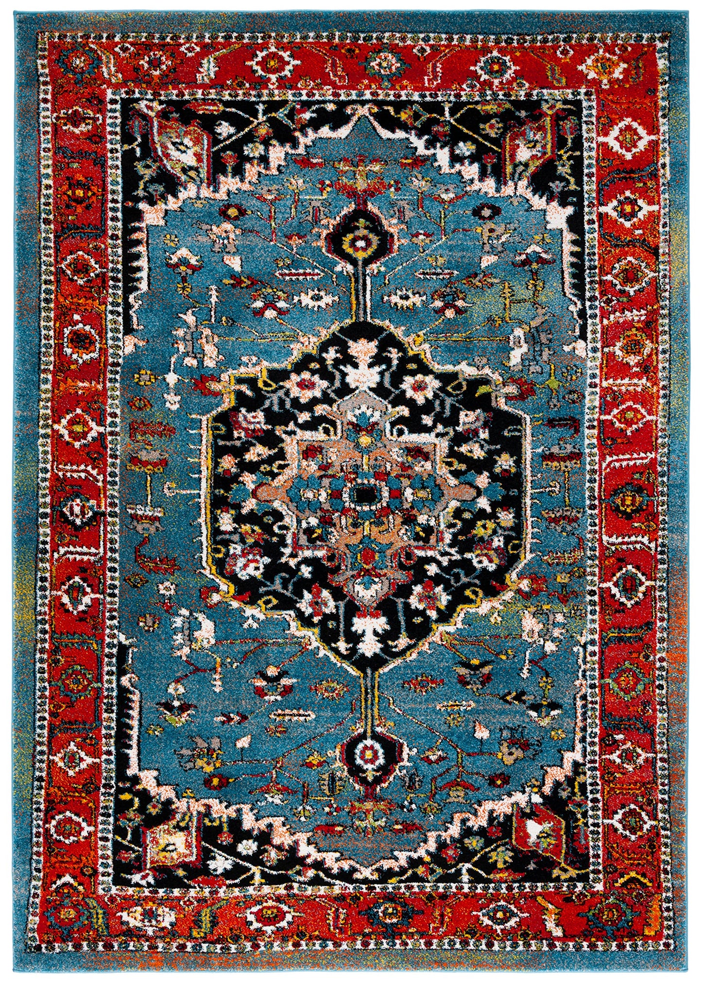 SAFAVIEH Vintage Hamadan Collection Accent Rug - 4' x 6', Blue & Red, Oriental Medallion Design, Non-Shedding & Easy Care, Ideal for High Traffic Areas in Entryway, Living Room, Bedroom (VTH266M)