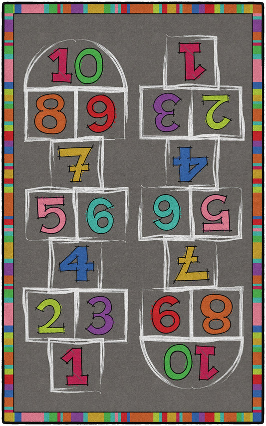 Flagship Carpets Hopscotch Rainbow Numbers Activity Area Rug for Children's Classroom or Home Learning Mat, Kids Room or Playroom Carpet, 5' x 8', Multicolor