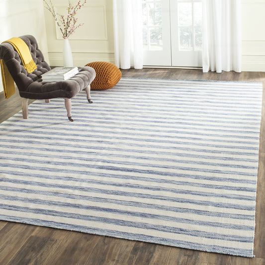 SAFAVIEH Dhurries Collection Area Rug - 6' Square, Blue & Ivory, Handmade Flat Weave Wool, Ideal for High Traffic Areas in Living Room, Bedroom (DHU575B)