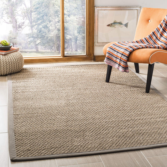 SAFAVIEH Natural Fiber Collection Accent Rug - 4' x 6', Natural & Grey, Rustic Farmhouse Border Sisal Design, Easy Care, Ideal for High Traffic Areas in Entryway, Living Room, Bedroom (NF153A)