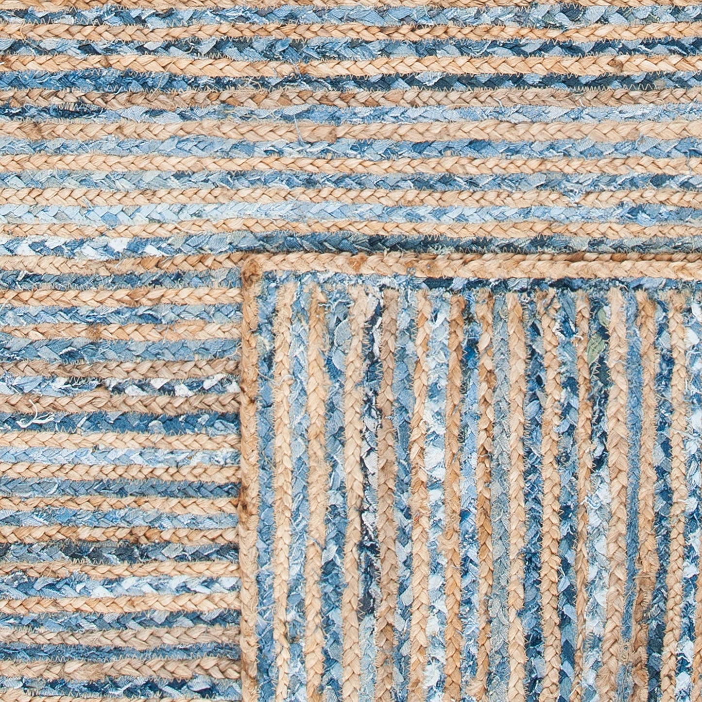 SAFAVIEH Cape Cod Collection Area Rug - 3' x 5' Oval, Natural & Blue, Handmade Flat Weave Jute, Ideal for High Traffic Areas in Living Room, Bedroom (CAP250A)