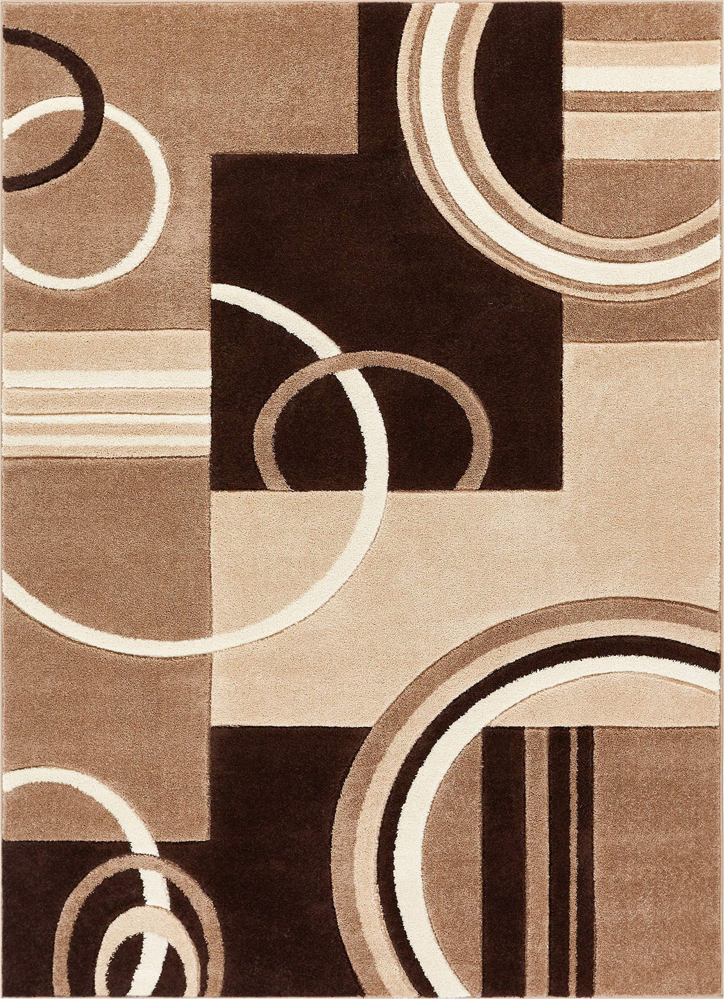 Well Woven Ruby Echo Shapes & Circles Geometric Ivory and Beige 5 by 7 Rug - Abstract Modern Thick Pile Carpet, Soft Durable Easy Care Floor Covering, Contemporary Neutral Geometric Pattern