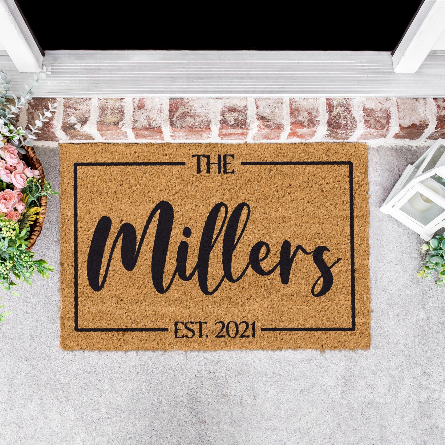 GIFTBYGIFTY Personalized Doormat with Family Name & 6 Designs, 18" x 30" - Durable Coir Fiber with Anti-Slip Backing, Outdoor-Indoor Use