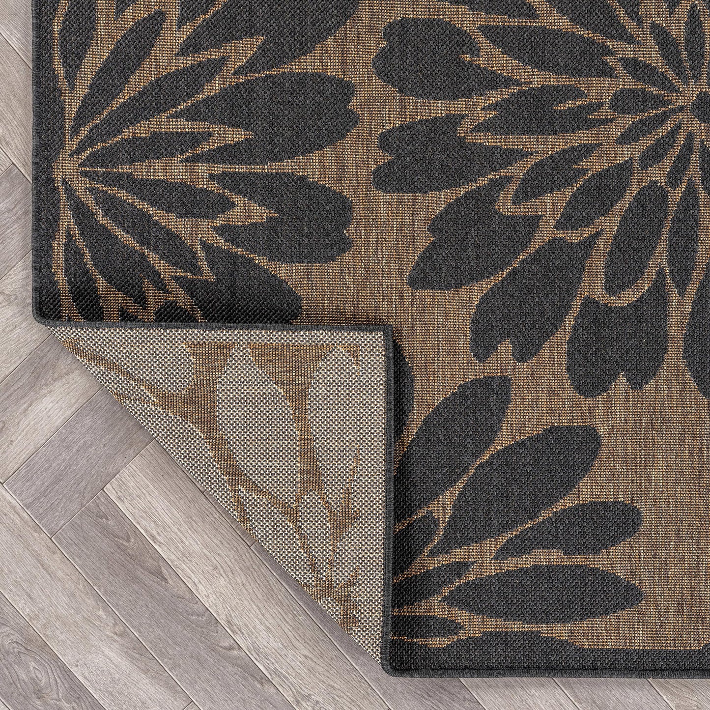 Rugshop Floral Indoor Outdoor Flat Woven Area Rug,Natural Jute-Style,Easy-Care Patio Rug for Backyard Porch Deck Balcony, 5' x 7' Dark Gray/Natural
