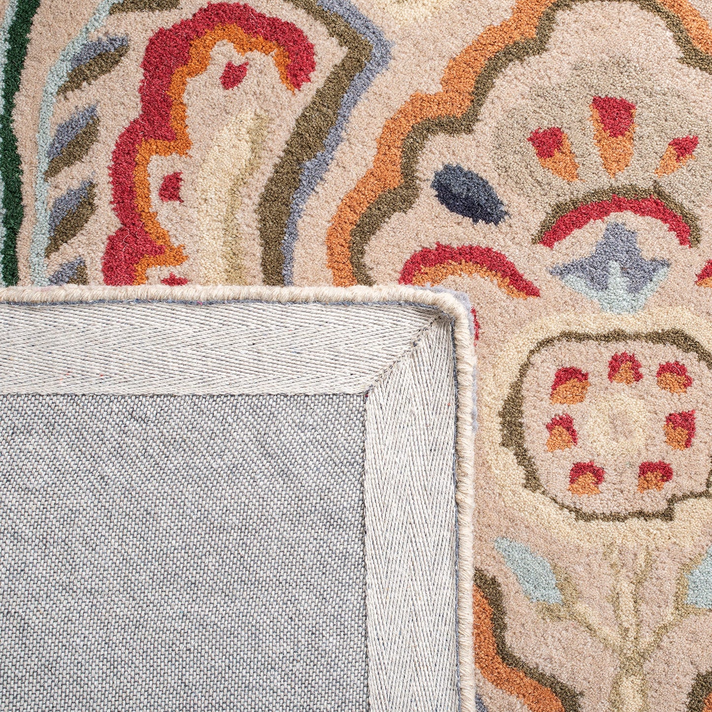 SAFAVIEH Bella Collection Area Rug - 9' x 12', Beige & Blue, Handmade Boho Wool, Ideal for High Traffic Areas in Living Room, Bedroom (BEL118B)