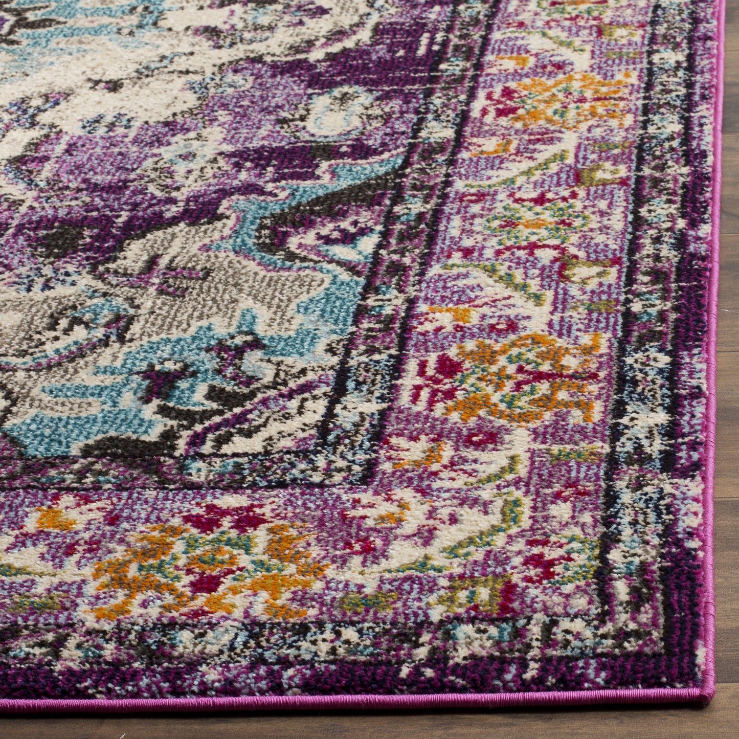 SAFAVIEH Monaco Collection Runner Rug - 2'2" x 6', Violet & Light Blue, Non-Shedding & Easy to Clean, Distressed Medallion Design, Ideal for Hallway, Foyer, Entryway, Kitchen, Bedroom (MNC243L)