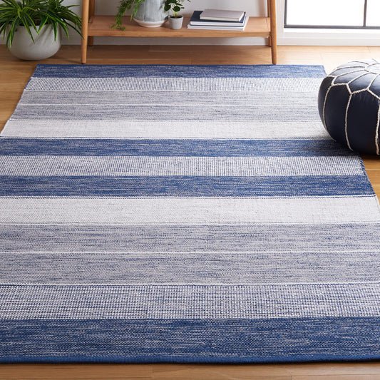 SAFAVIEH Striped Kilim Collection Accent Rug - 4' x 6', Grey & Blue, Flat Weave Cotton Design, Easy Care, Ideal for High Traffic Areas in Entryway, Living Room, Bedroom (STK804M)