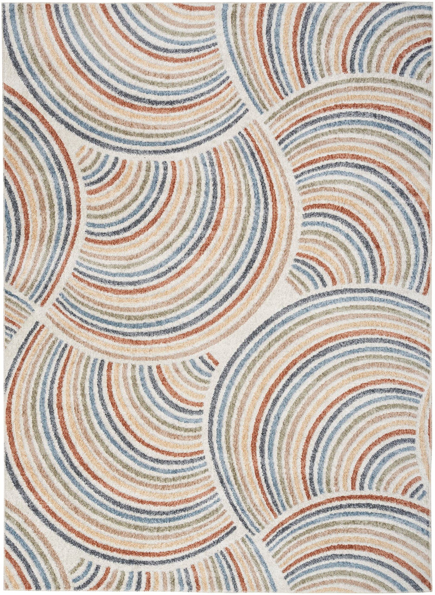 Nourison Astra Machine Washable Mid-Century Modern Ivory/Multi 5'3" x 7' Area Rug, Easy -Cleaning, Non Shedding, Bed Room, Living Room, Dining Room, Kitchen (5x7)
