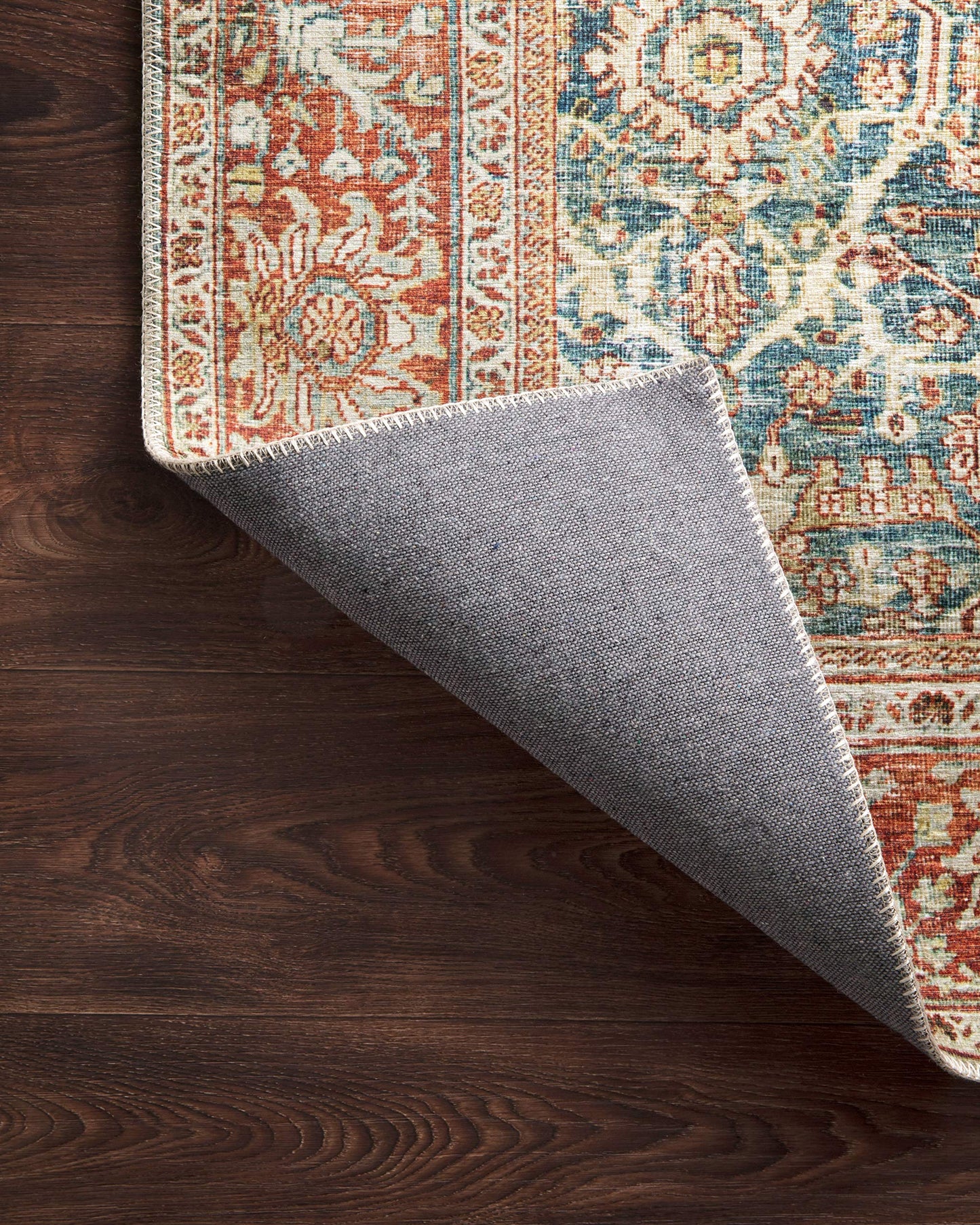 Loloi Layla Collection LAY-04 Ocean/Rust 9'-0" x 12'-0" .13" Thick Area Rug, Soft, Durable, Vintage Inspired, Distressed, Low Pile, Non-Shedding, Easy Clean, Printed, Living Room Rug