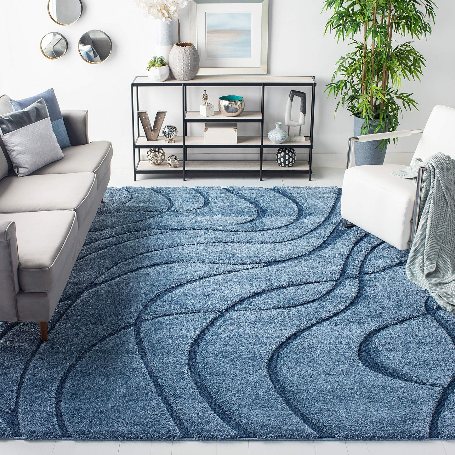 SAFAVIEH Florida Shag Collection Area Rug - 8'6" x 12', Light Blue & Blue, Non-Shedding & Easy Care, 1.2-inch Thick Ideal for High Traffic Areas in Living Room, Bedroom (SG471-6065)