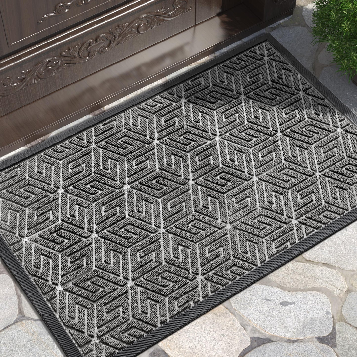 Yimobra Doormat Outdoor Entrance 29.5x17, All-Weather Waterproof Outdoor Mats for Front Door, Non Slip Welcome Door Mat for Patio Proch Outside Entryway Indoor, Gray