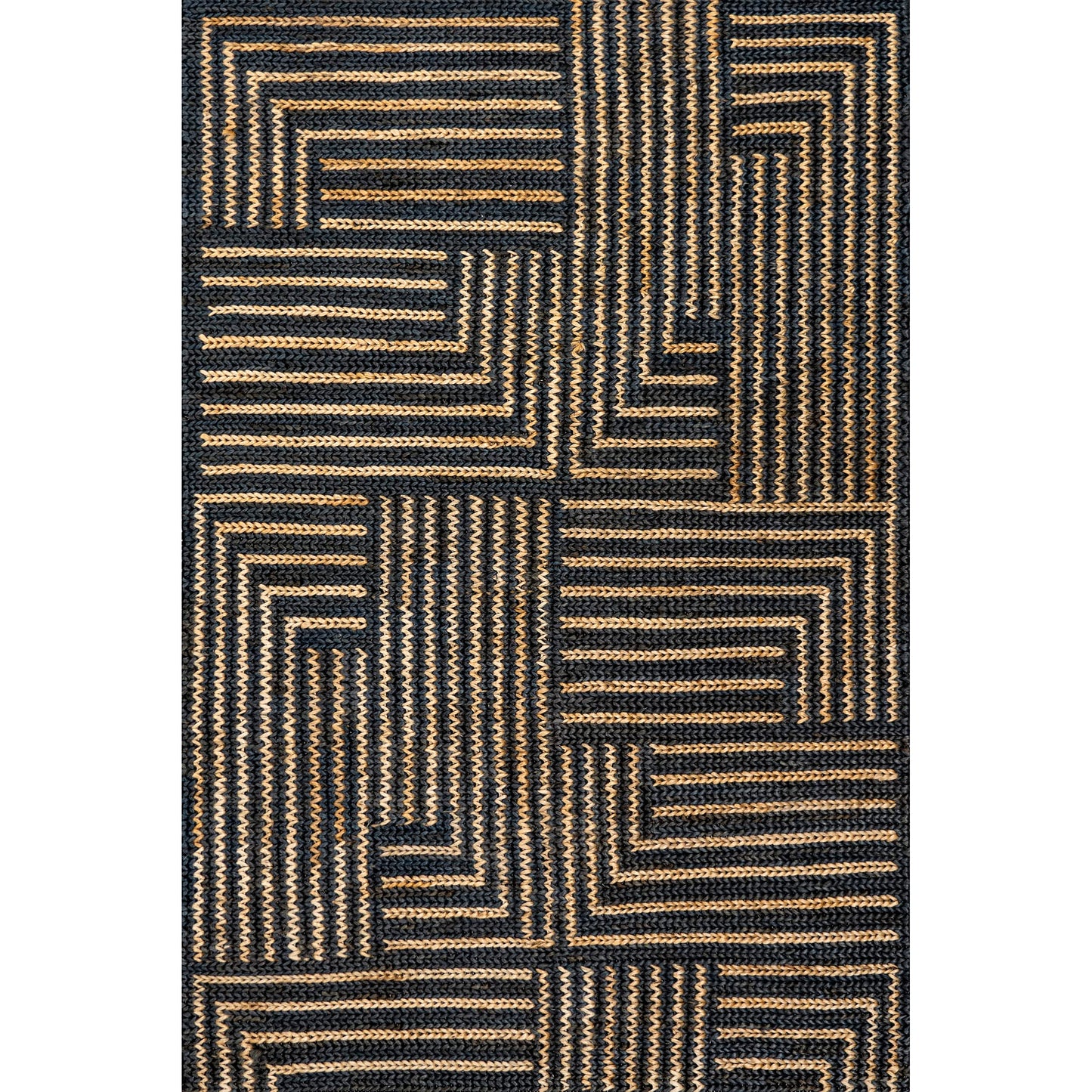 Rugs USA Liess Black/Natural, 9'6" x 13'6", Handmade, Geometric, Jute & Cotton, Soft and Textured, High Traffic, Stain Resistant, Easy Clean, Durable Area Rug for Bedroom, Living Room, Dining, Foyer