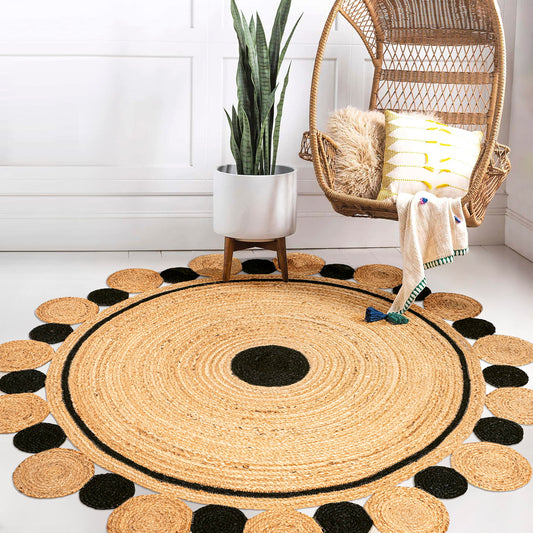 JONATHAN Y Two-Tone Jute Circle Medallion Black/Natural 4' Round Indoor Area Rug, Aurora Hippy, Cottage, Easy-Cleaning for Living Room, Bedroom, Kitchen, Pet Friendly, Non-Shedding (RNF109A-4R)