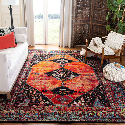 SAFAVIEH Vintage Hamadan Collection Area Rug - 9' x 12', Orange & Multi, Oriental Traditional Persian Design, Non-Shedding & Easy Care, Ideal for High Traffic Areas in Living Room, Bedroom (VTH217B)