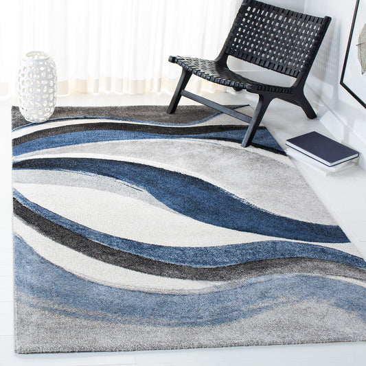 SAFAVIEH Hollywood Collection Area Rug - 8' Square, Grey & Blue, Mid-Century Modern Design, Non-Shedding & Easy Care, Ideal for High Traffic Areas in Living Room, Bedroom (HLW766F)