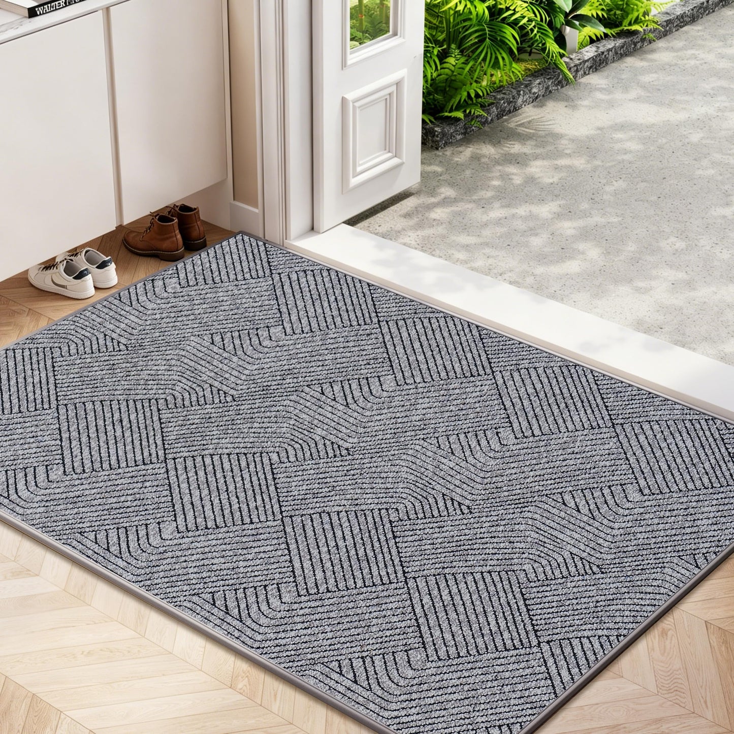 Naoloture Indoor Door Mat 24"x36", Low-Profile Welcome Front Door Mat Indoor Entrance, Non Slip Rubber Backing Inside Doormat Washable Entryway Dirt Resistant & Absorbent 2x3 Entry Mat, Light-Gray