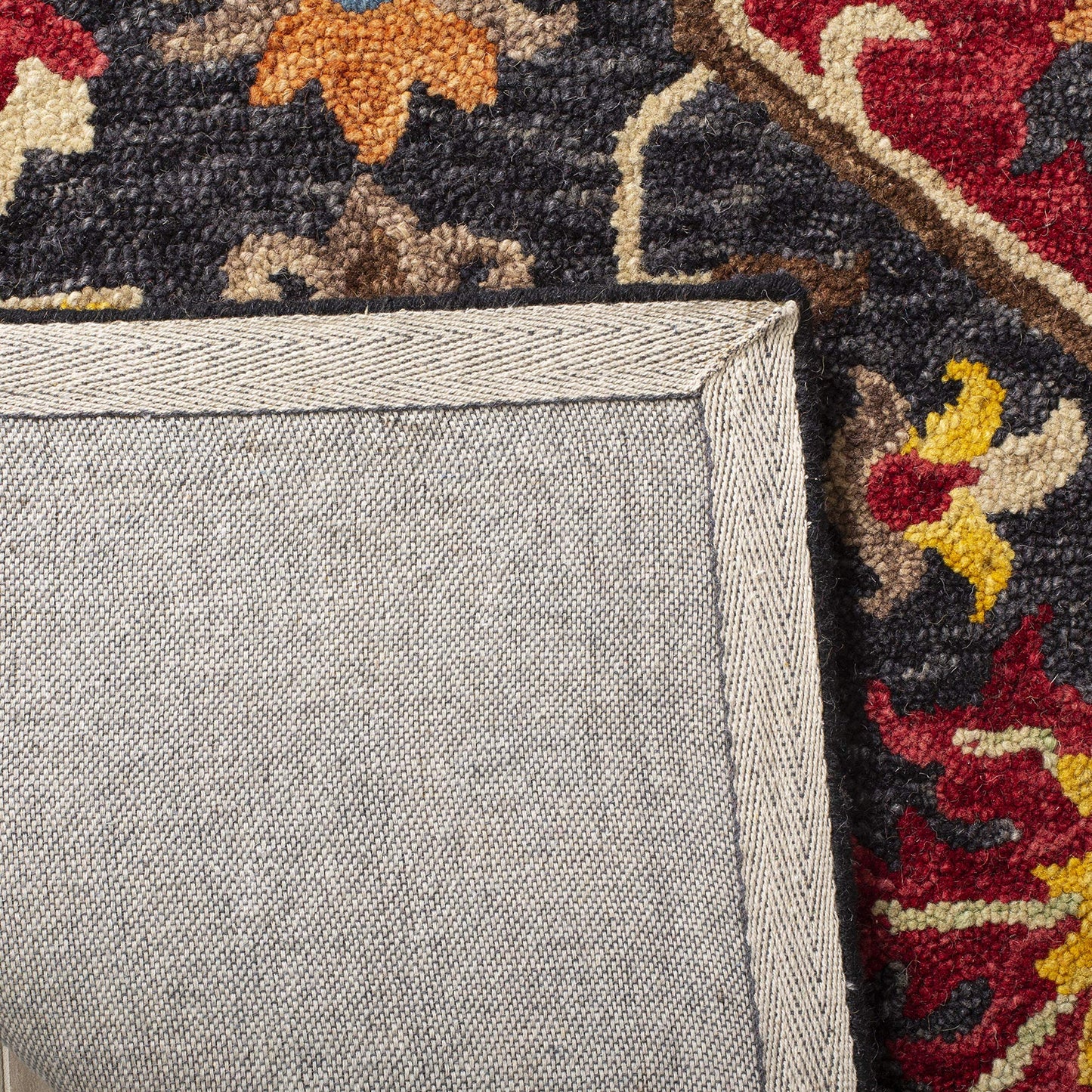 SAFAVIEH Aspen Collection Area Rug - 7' Square, Charcoal & Cream, Handmade Boho Medallion Wool, Ideal for High Traffic Areas in Living Room, Bedroom (APN511H)