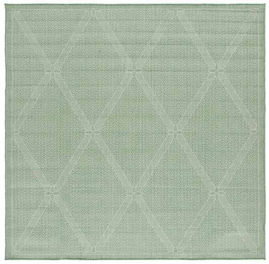 Safavieh Washable Rug Outdoor Bermuda Collection - 6'7" Square, Green & Ivory, Non-Shedding & Easy to Clean, Ideal for Patio, Backyard, Mudroom (BMU851Y)