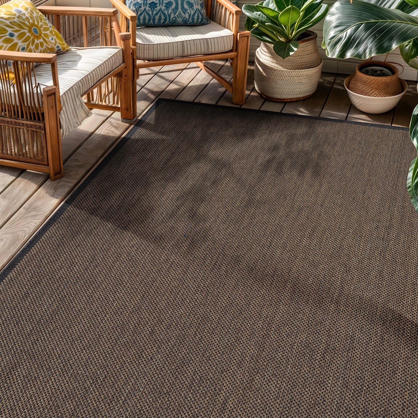 Rugshop Diamond Grid Indoor Outdoor Flat Woven Area Rug,Natural Jute-Style, Easy-Care Patio Rug for Backyard Porch Deck Balcony, 4' x 6' Dark Gray/Natural
