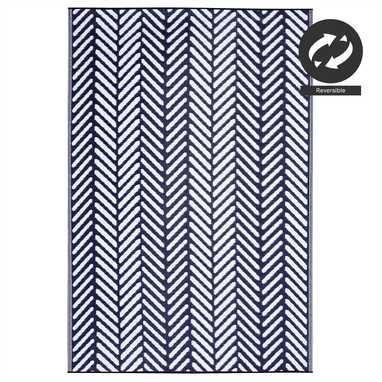 FH Home Outdoor Rug - Waterproof, Fade Resistant, Reversible - Premium Recycled Plastic - Herringbone - Patio, Deck, Porch, Balcony, Laundry Room - Fresno - Navy Crease Free - 4 x 6 ft