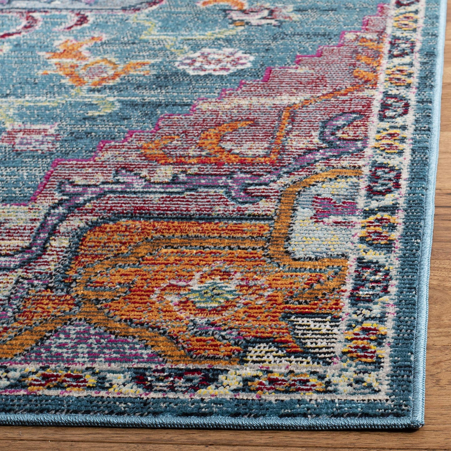 SAFAVIEH Crystal Collection Area Rug - 6'7" x 9'2", Teal & Rose, Medallion Distressed Design, Non-Shedding & Easy Care, Ideal for High Traffic Areas in Living Room, Bedroom (CRS501T)