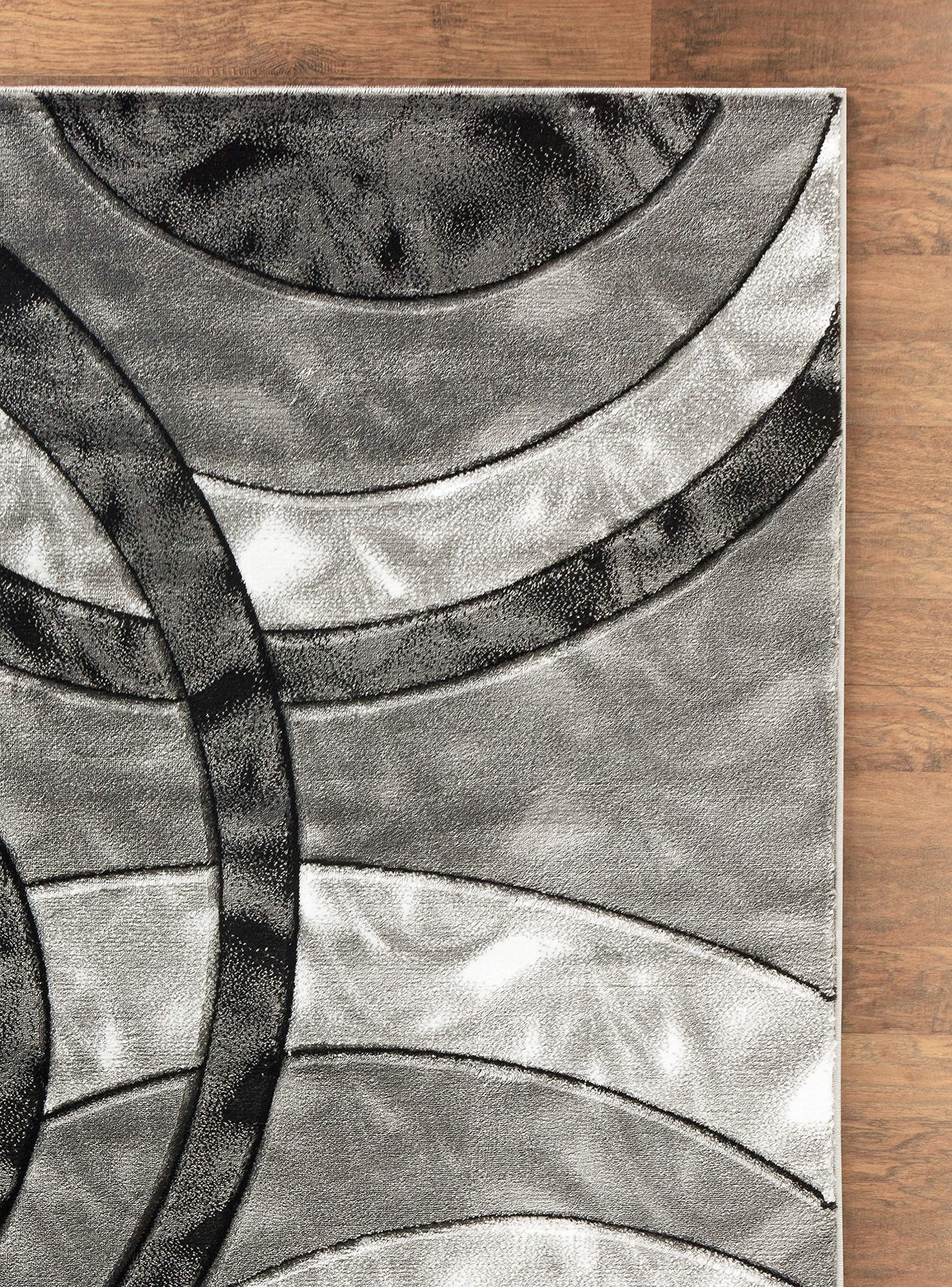 GLORY RUGS Area Rug Modern 8x10 Grey Black Circles Geometry Soft Hand Carved Contemporary Floor Carpet Fluffy Texture for Indoor Living Dining Room and Bedroom Area