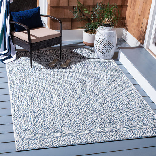 SAFAVIEH Washable Rug Outdoor Courtyard Collection - 5'3" Square, Blue & Navy, Non-Shedding & Easy Cleaning, Ideal for Patio, Backyard, Mudroom (CY8235-53412)