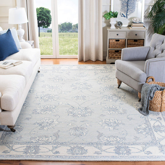 SAFAVIEH Micro-Loop Collection Area Rug - 9' x 12', Light Blue & Ivory, Handmade Wool, Ideal for High Traffic Areas in Living Room, Bedroom (MLP536L)