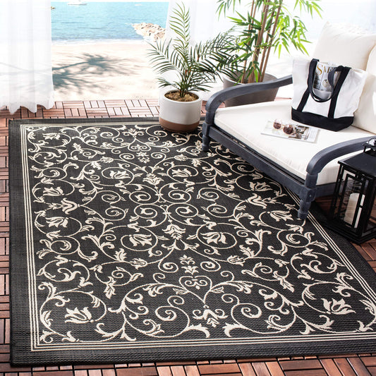 SAFAVIEH Washable Rug Outdoor Courtyard Collection - 2'7" x 5', Black & Sand, Non-Shedding & Easy Cleaning, Ideal for Patio, Backyard, Mudroom (CY2098-3908)