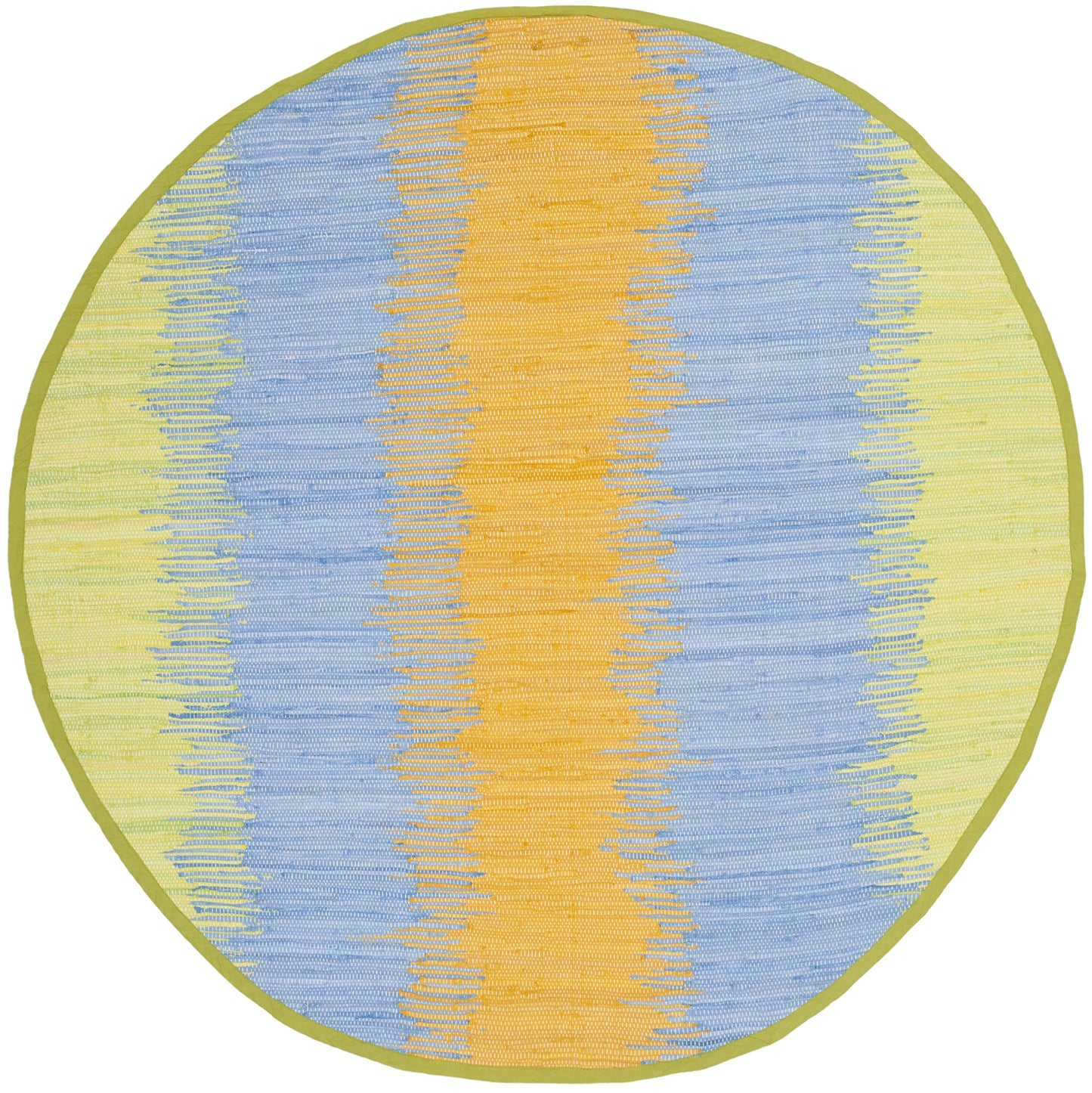 SAFAVIEH Montauk Collection Area Rug - 4' Round, Green & Gold, Handmade Stripe Fringe Cotton, Ideal for High Traffic Areas in Living Room, Bedroom (MTK710B)