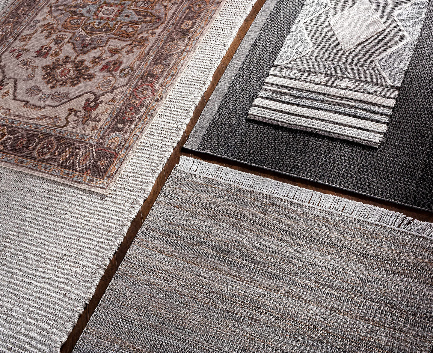 Hauteloom Hinapalanan Recycled Material Area Rug - Medallion Border Floral Geometric Distressed - Traditional Oriental Transitional - Medium Gray, Light Gray, Charcoal, Cream, Brown - 2' x 3'