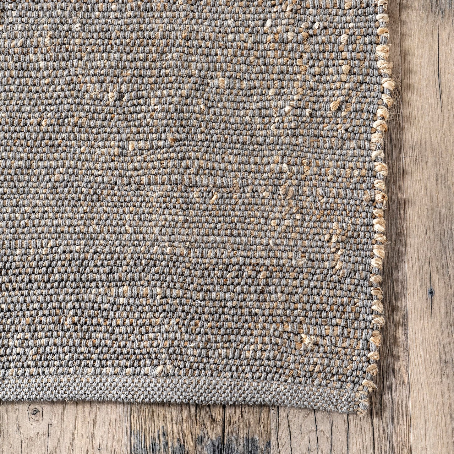 nuLOOM 3x5 Elfriede Jute & Cotton Hand Woven Area Rug, Grey, Solid Rustic Farmhouse Style, Weaved Design, Natural Fiber, For Bedroom, Living Room, Dining Room, Hallway, Office, Entryway