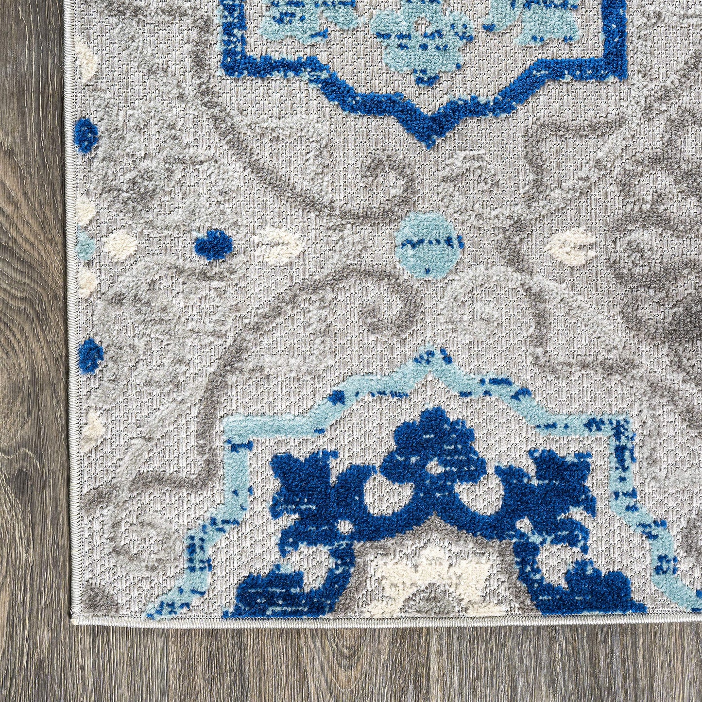 JONATHAN Y Mediterranean Medallion Indoor Outdoor Square Area Rug 5X5 Blue/Gray, Boho for Backyard, Patio, Porch, Easy-Cleaning, High Traffic, Pet-Friendly, Non-Shedding (AMC101A-5SQ)