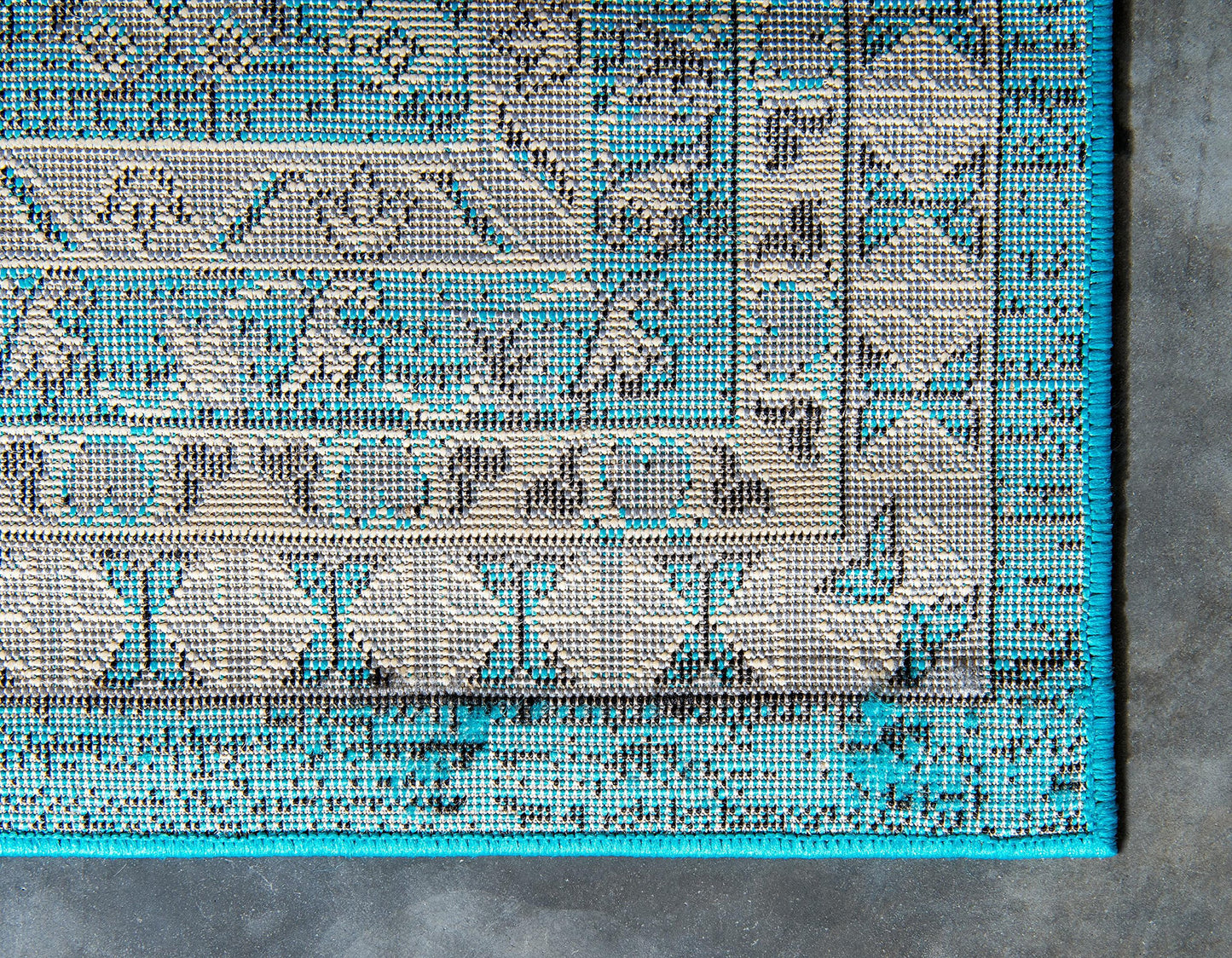 Unique Loom Taftan Collection Border Geometric Tribal Inspired Design Area Rug (6' 0 x 9' 0 Rectangular, Turquoise/ Gray)
