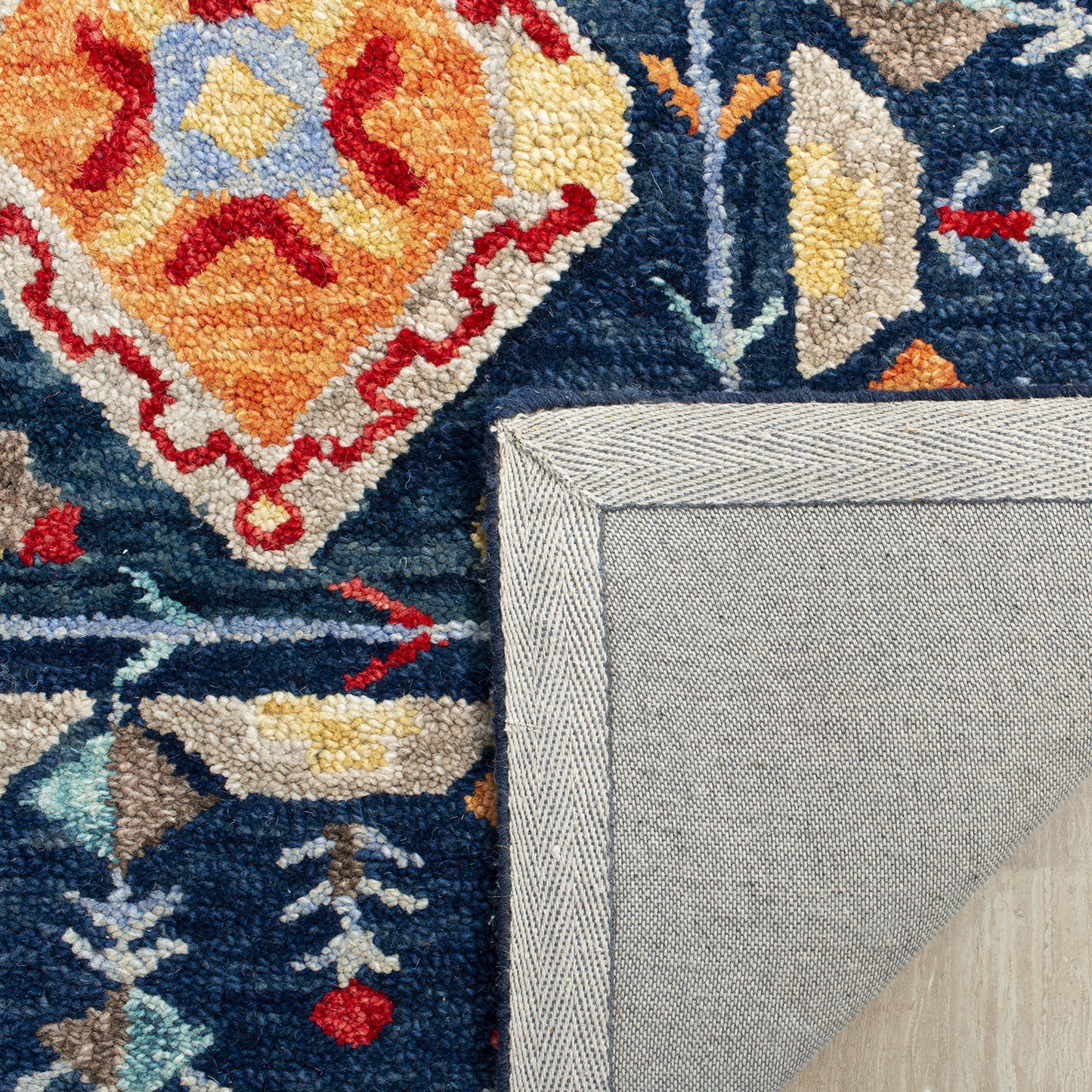 SAFAVIEH Aspen Collection 8' x 10' Navy / Orange APN515N Handmade Boho Wool Area Rug