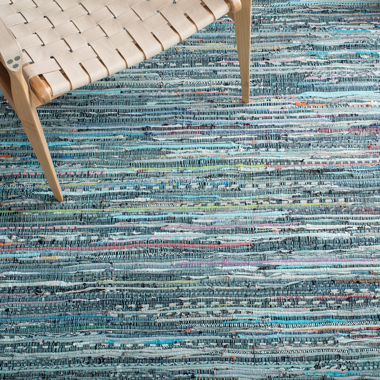 SAFAVIEH Area Rug 8x10 - Rag Collection - Large - Turquoise & Multi, Handmade Cotton, Boho Stripe Pattern, Ideal for Living Room, Bedroom, Office, Dining Space (RAR127C)
