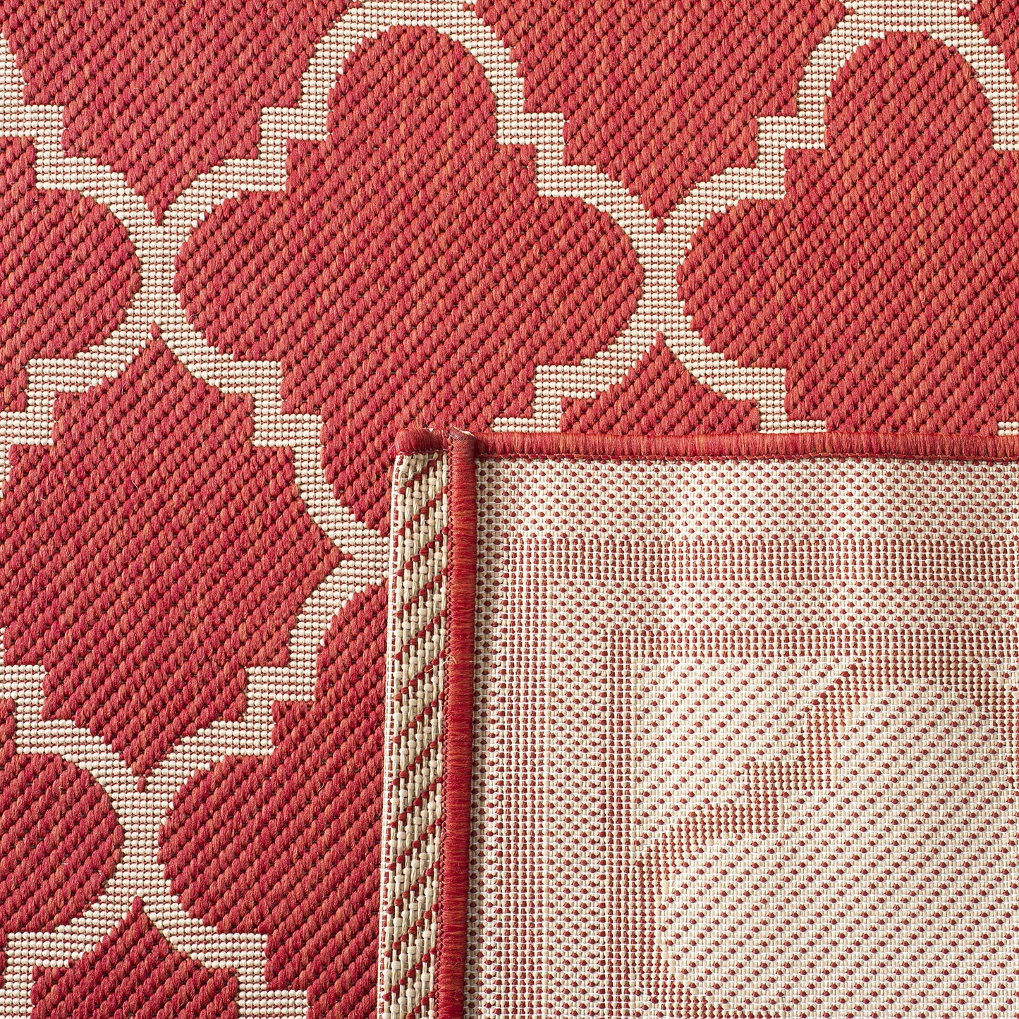 SAFAVIEH Washable Rug Outdoor Courtyard Collection - 4' x 5'7", Red & Bone, Non-Shedding & Easy Cleaning, Ideal for Patio, Backyard, Mudroom (CY6918-248)