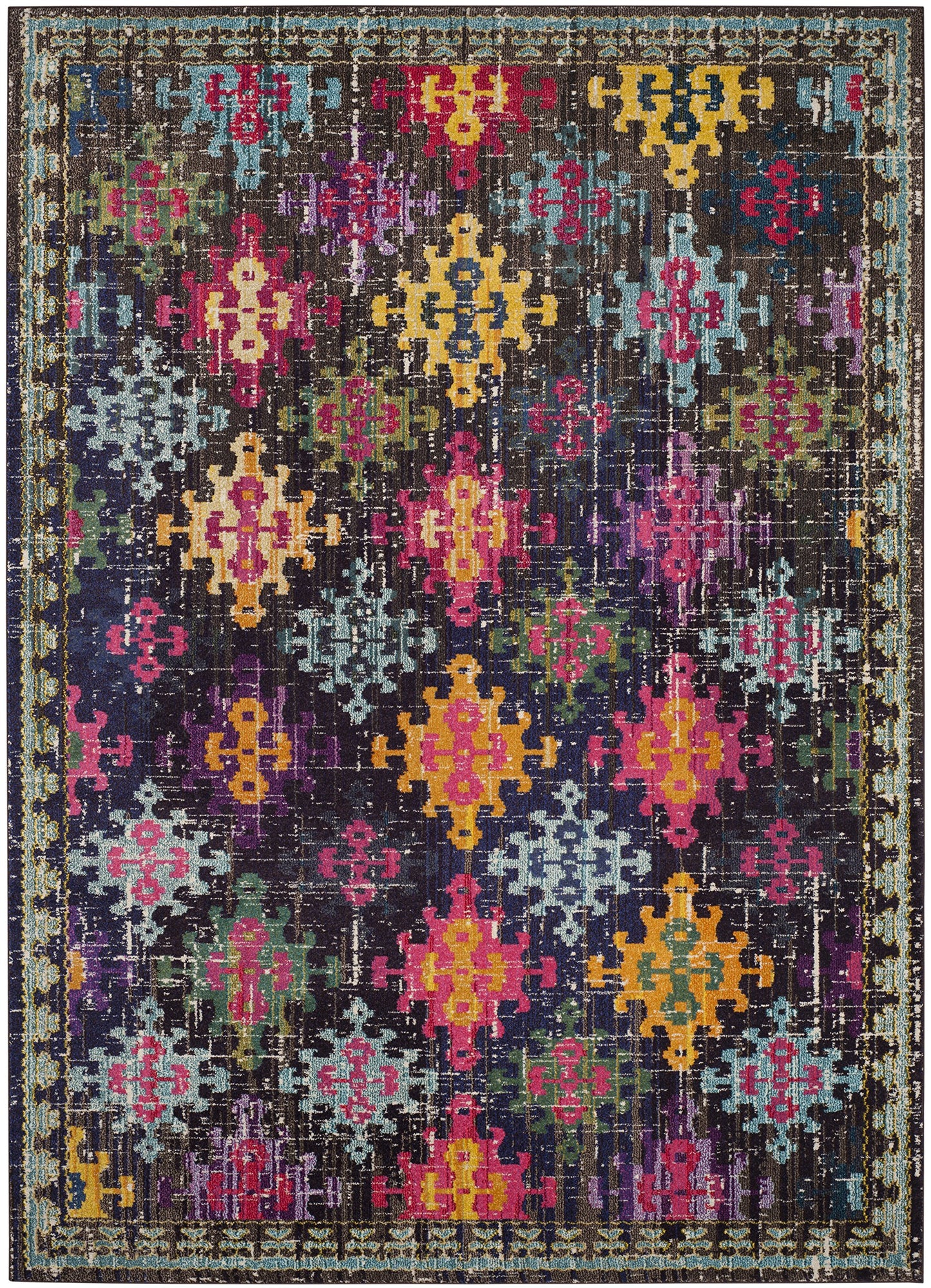 SAFAVIEH Monaco Collection Area Rug - 5'1" x 7'7", Multi, Boho Diamond Trellis Design, Non-Shedding & Easy Care, Ideal for High Traffic Areas in Living Room, Bedroom (MNC244F)