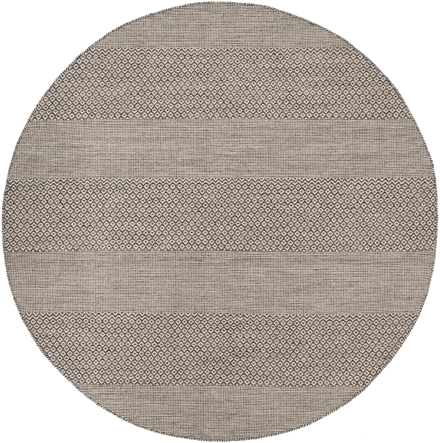 SAFAVIEH Montauk Collection Area Rug - 8' Round, Ivory & Anthracite, Handmade Flat Weave Boho Farmhouse Cotton Tassel Fringe, Ideal for High Traffic Areas in Living Room, Bedroom (MTK330N)